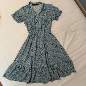 Light Blue Floral Button-Front Women’s Dress